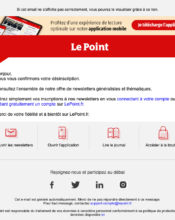 e-mailing - Transactionnels - Confirmation désabonnement Newsletters - Le Point - 06/2023