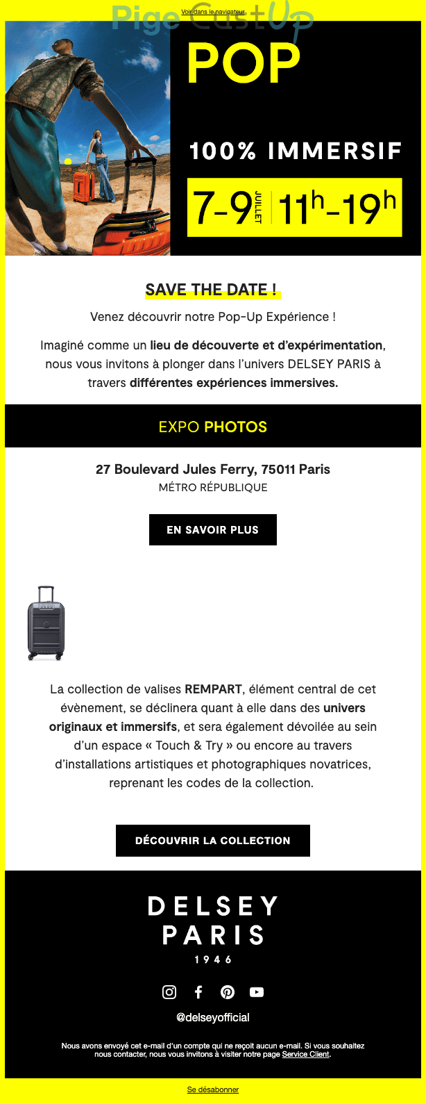 Exemple de Type de media  e-mailing - Delsey Paris - Marketing relationnel - Evénement