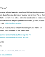 e-mailing - Marketing fidélisation - Accompagnement usage produit ou service - Marketing Acquisition - Acquisition abonnements - Hubspot - 07/2023