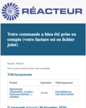 e-mailing - Transactionnels - Confirmation abonnement - Réacteur - 12/2020