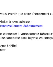 e-mailing - Marketing relationnel - Alerting - Marketing fidélisation - Renouvellement abonnement - Réacteur - 06/2021