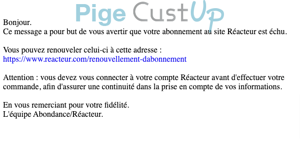 Exemple de Type de media  e-mailing - Réacteur - Marketing relationnel - Alerting - Marketing fidélisation - Renouvellement abonnement