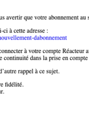 e-mailing - Marketing fidélisation - Renouvellement abonnement - Réacteur - 07/2021