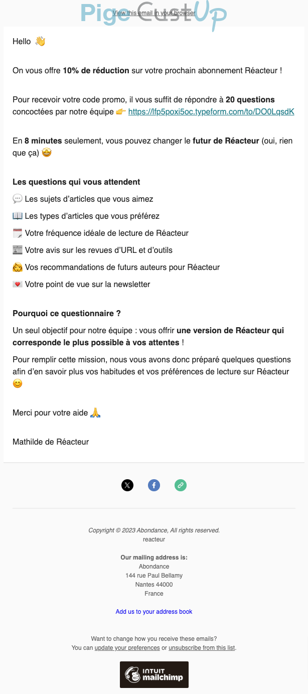 Exemple de Type de media  e-mailing - Réacteur - Marketing fidélisation - Renouvellement abonnement