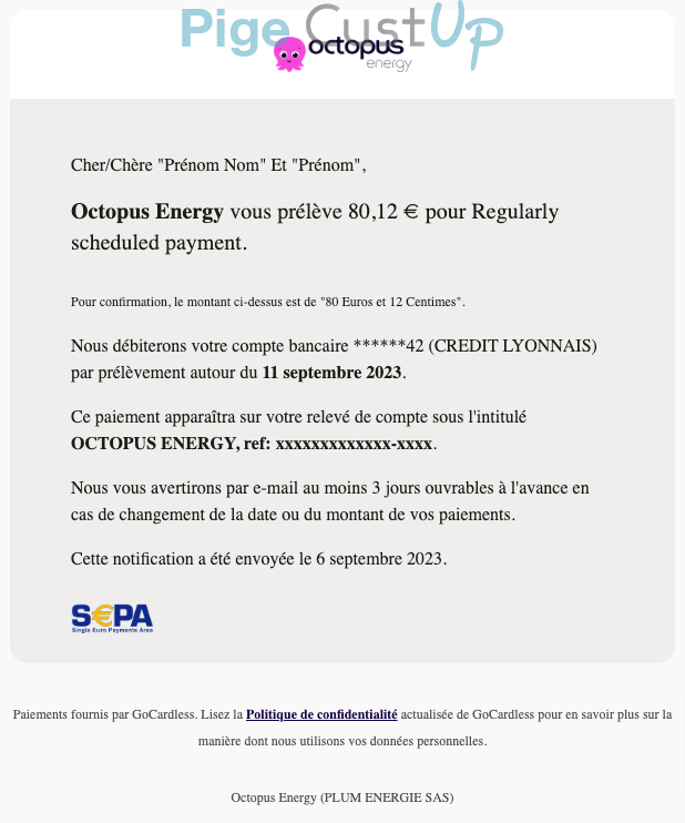 Exemple de Type de media  e-mailing - Octopus - Transactionnels - Confirmation prélèvement automatique