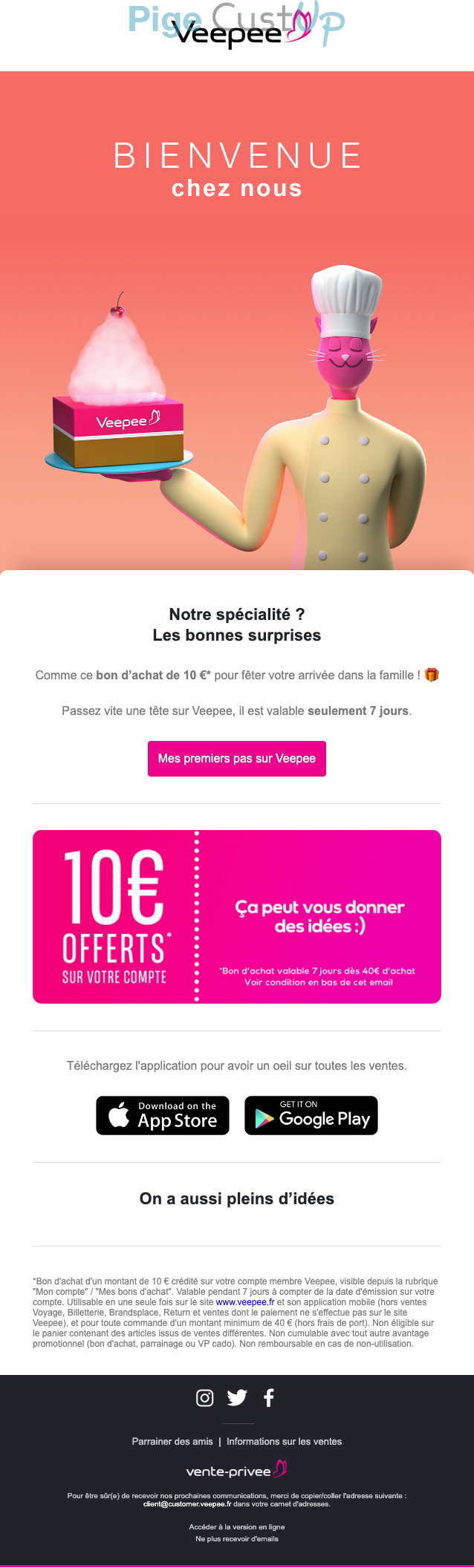 Exemple de Type de media  e-mailing - Veepee - Marketing relationnel - Bienvenue - Welcome