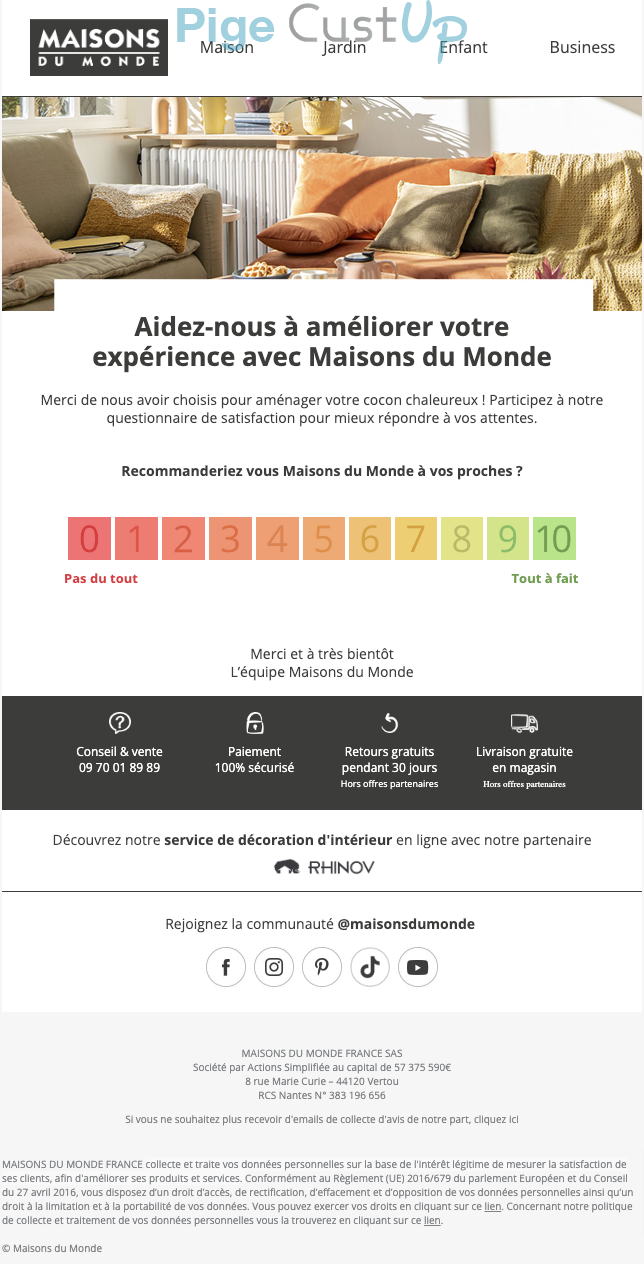 Exemple de Type de media  e-mailing - Maisons du Monde - Enquêtes Clients - NPS / Avis clients