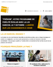 e-mailing - Marketing fidélisation - Evolution programme de fidélité - Fnac - 09/2023