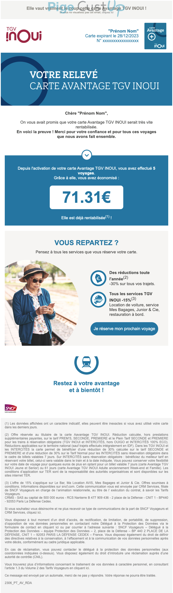 Exemple de Type de media  e-mailing - SNCF - Marketing fidélisation - Points et statut