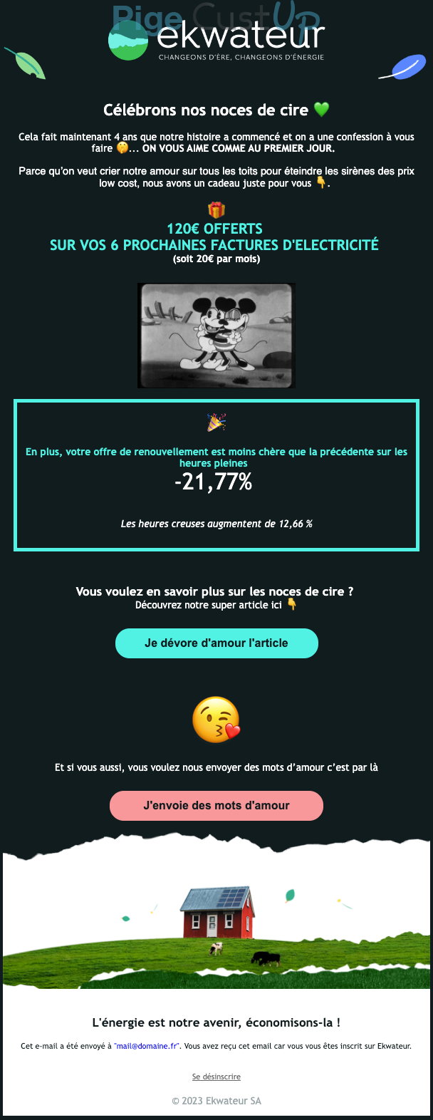 Exemple de Type de media  e-mailing - Ekwateur - Marketing fidélisation - Animation / Vie du Programme de Fidélité