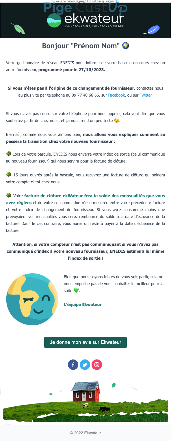 Exemple de Type de media  e-mailing - Ekwateur - Transactionnels - Confirmation résiliation abonnement - Résiliation d'un service