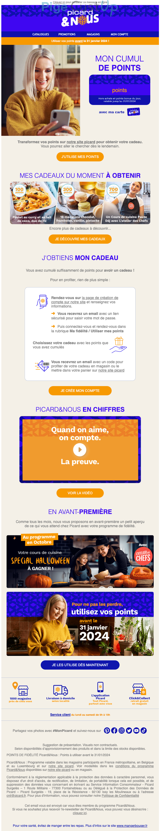 Exemple de Type de media  e-mailing - Picard - Marketing fidélisation - Points et statut