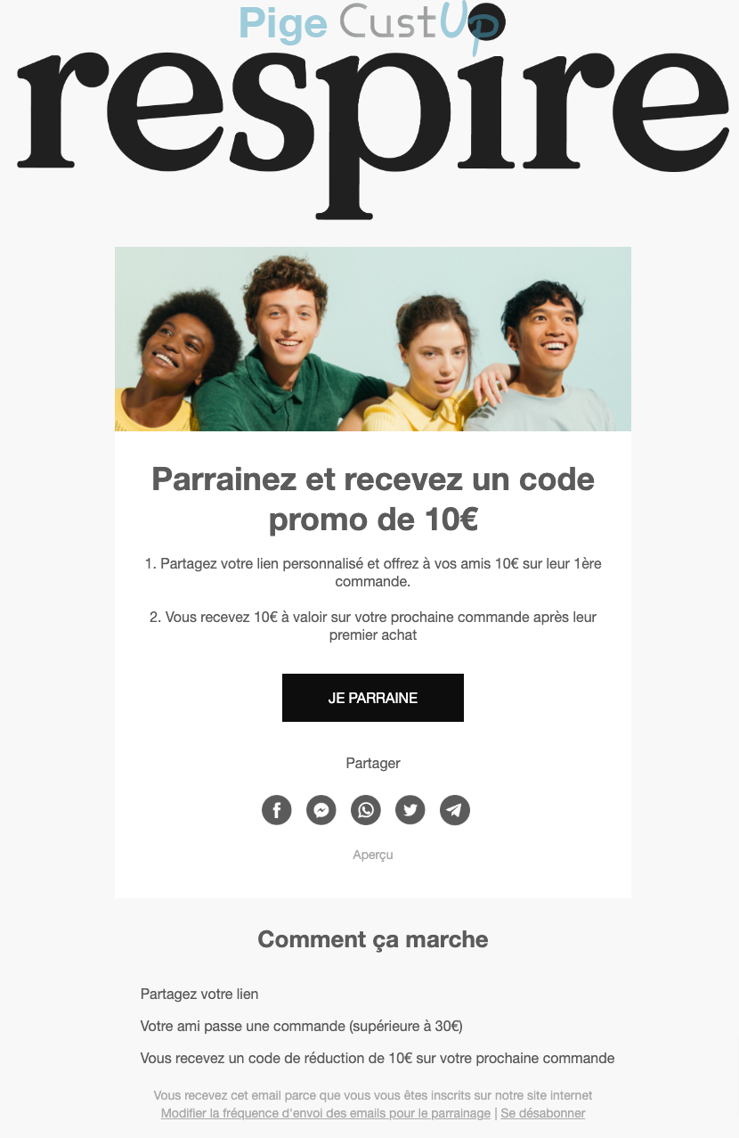 Exemple de Type de media  e-mailing - Respire - Marketing Acquisition - Parrainage