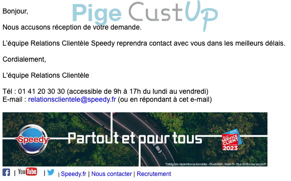 Exemple de Type de media  e-mailing - Speedy - Service Clients - Auto-reply Service Clients - Suivi de demande