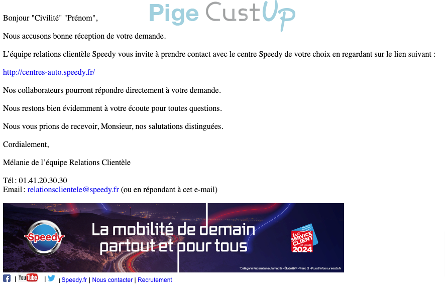 Exemple de Type de media  e-mailing - Speedy - Service Clients - Suivi de demande