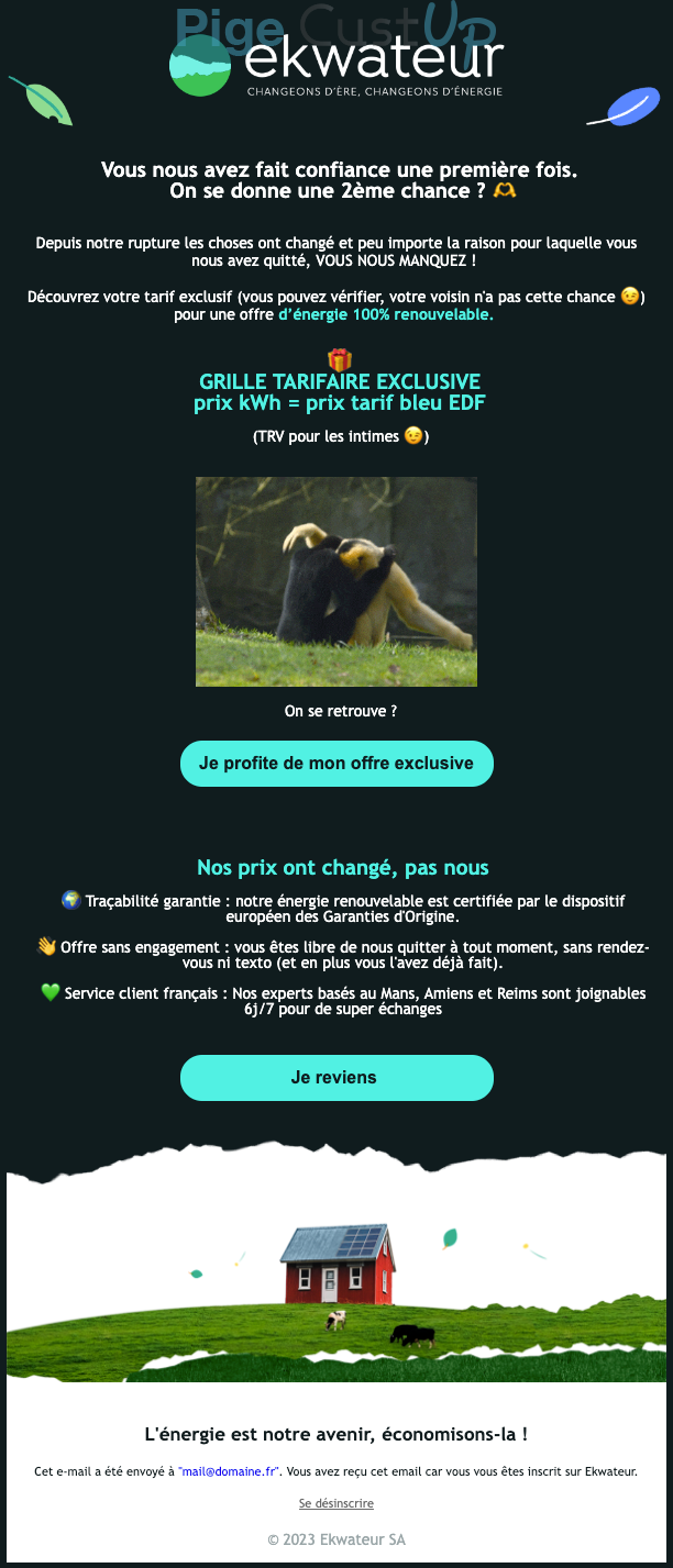 Exemple de Type de media  e-mailing - Ekwateur - Marketing Acquisition - Rebond Commercial