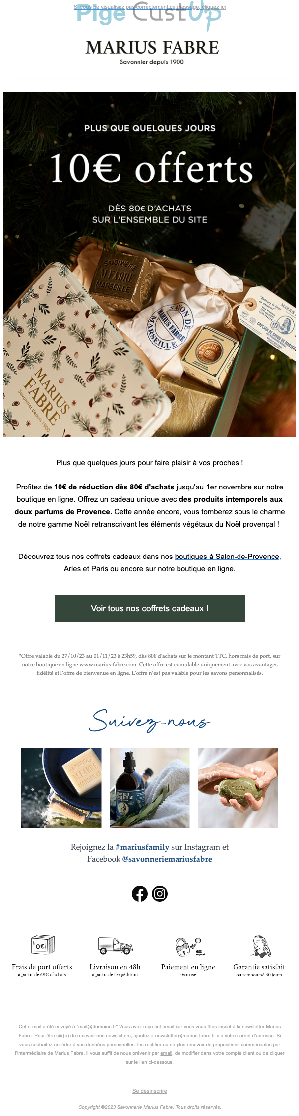 Exemple de Type de media  e-mailing - Marius Fabre - Marketing Acquisition - Derniers jours - Ventes flash, soldes, demarque, promo, réduction