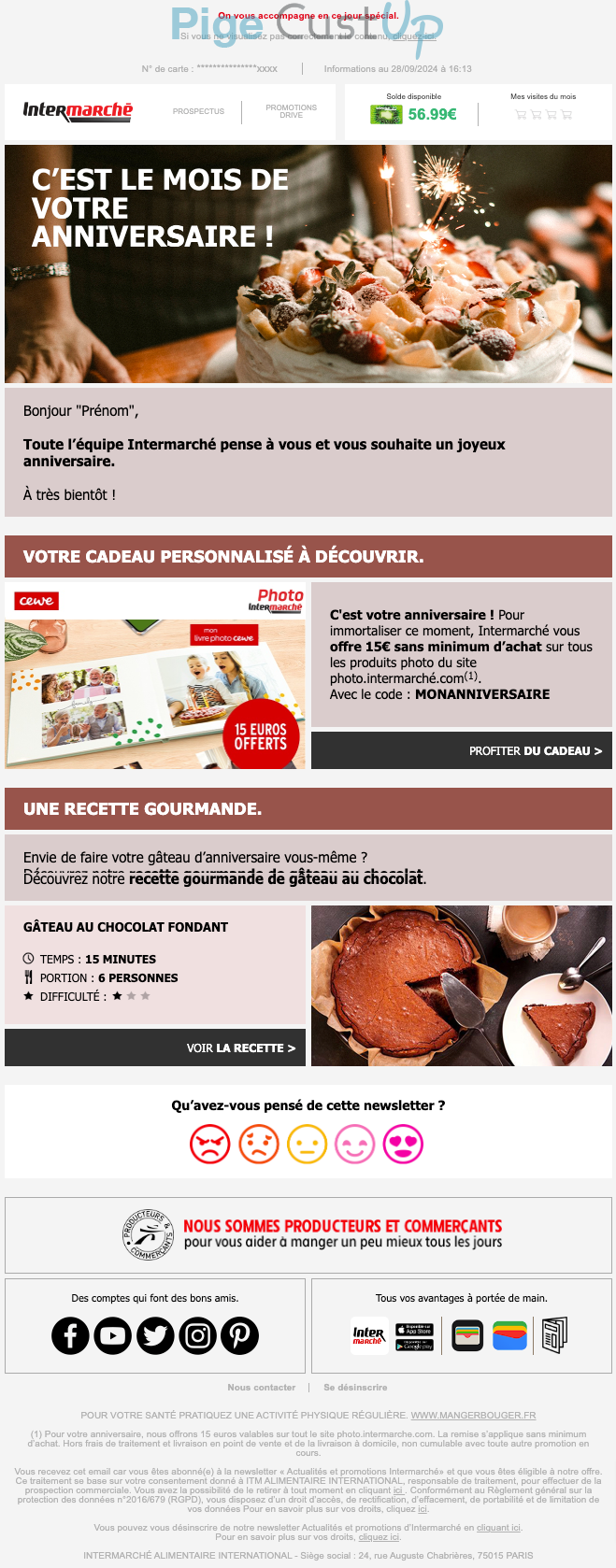 Exemple de Type de media  e-mailing - Intermarché - Marketing relationnel - Anniversaire / Fête contact