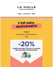 e-mailing - Marketing relationnel - Anniversaire / Fête contact - La Halle - 11/2023