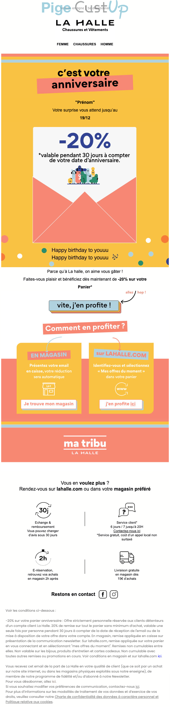 Exemple de Type de media  e-mailing - La Halle - Marketing relationnel - Anniversaire / Fête contact