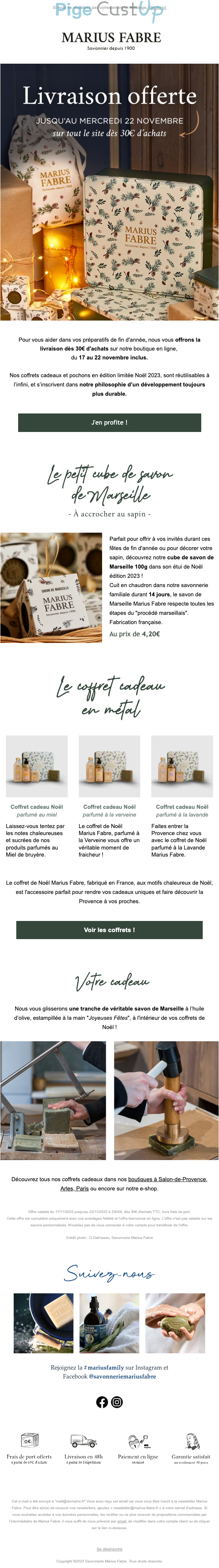 Exemple de Type de media  e-mailing - Marius Fabre - Marketing relationnel - Calendaire (Noël, St valentin, Vœux, …)