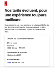 e-mailing - Service Clients - Hausse des tarifs - Netflix - 11/2023