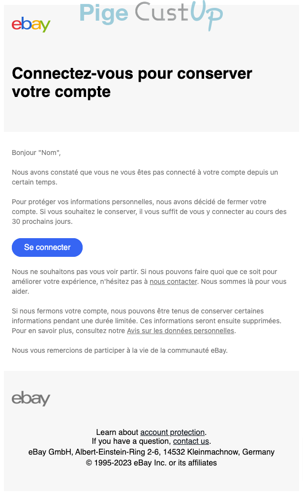 Exemple de Type de media  e-mailing - Ebay - Marketing Acquisition - Relance inactifs