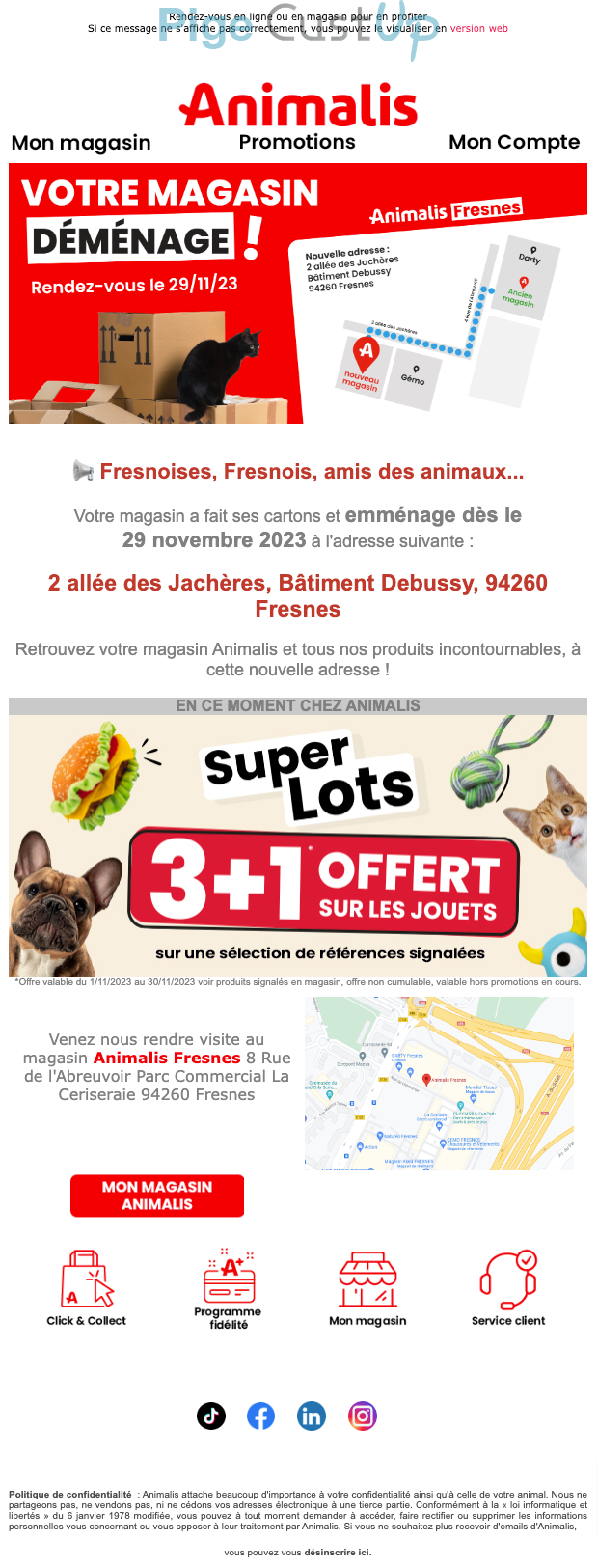 Exemple de Type de media  e-mailing - Animalis - Marketing marque - infos Point de vente