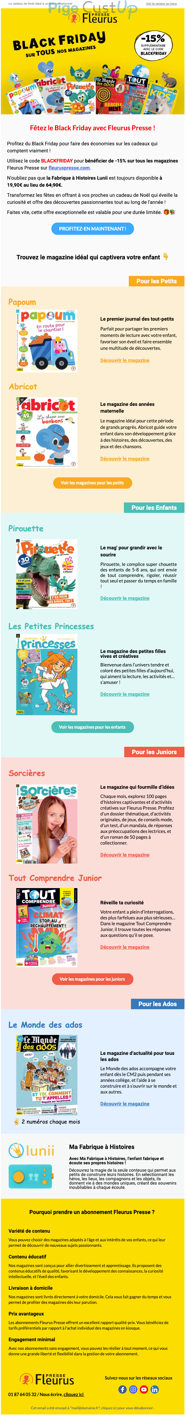 Exemple de Type de media  e-mailing - Fleurus Presse - Marketing Acquisition - Black Friday