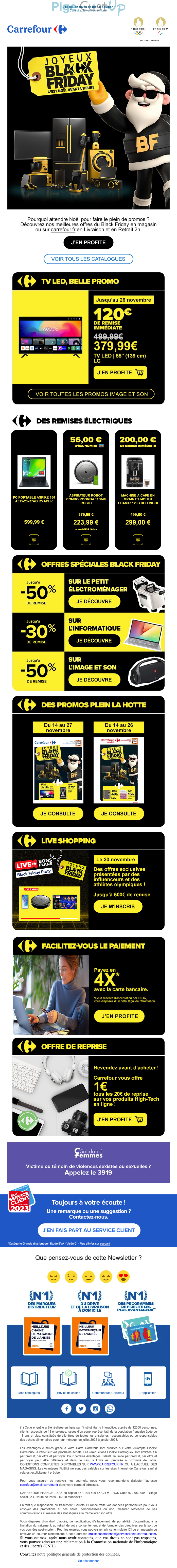 Exemple de Type de media  e-mailing - Carrefour - Marketing Acquisition - Black Friday - Ventes flash, soldes, demarque, promo, réduction