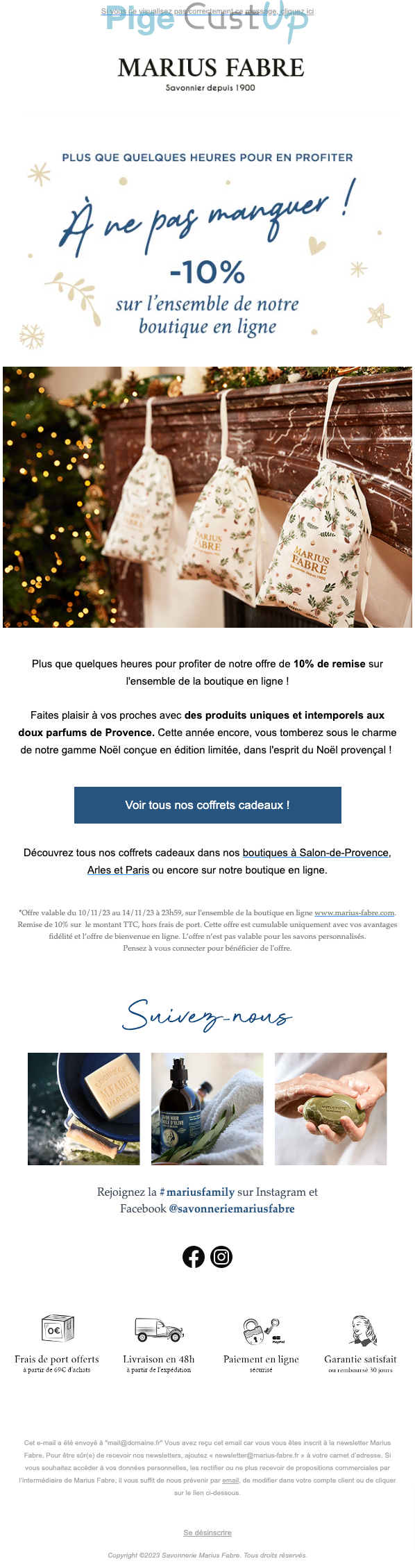 Exemple de Type de media  e-mailing - Marius Fabre - Marketing Acquisition - Derniers jours