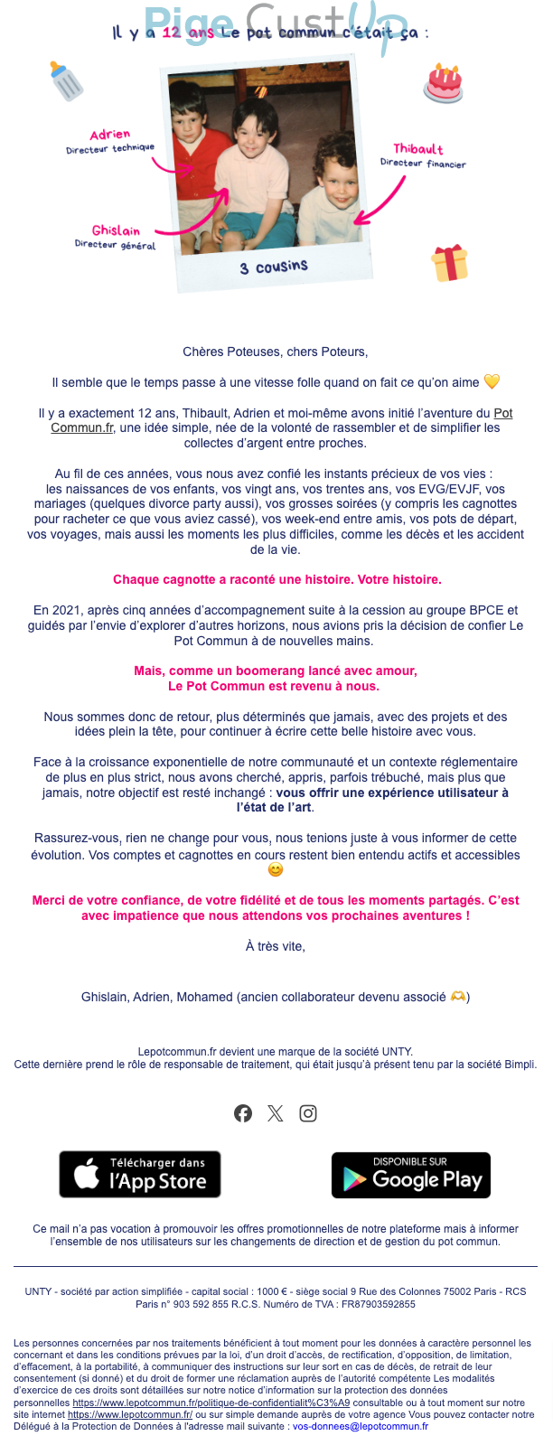 Exemple de Type de media  e-mailing - Le pot commun - Marketing marque - Communication Services - Nouveaux Services