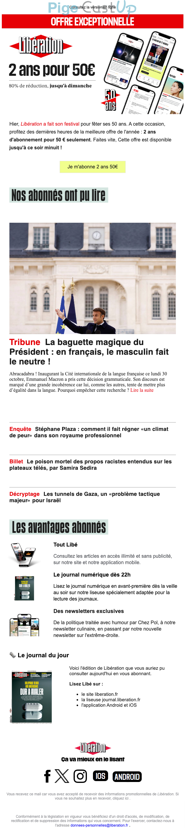 Exemple de Type de media  e-mailing - Libération - Marketing Acquisition - Derniers jours