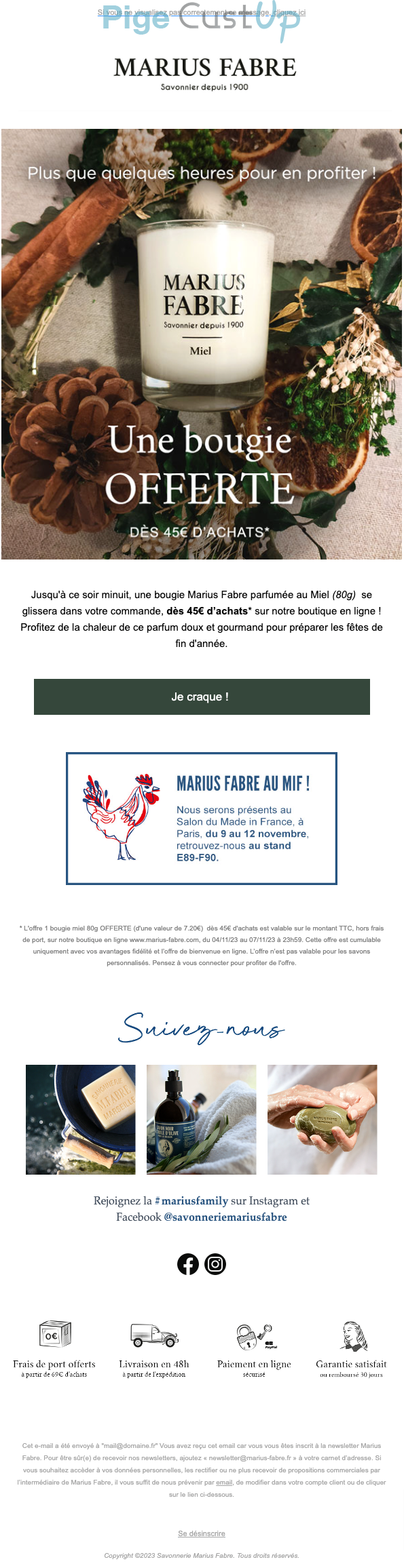 Exemple de Type de media  e-mailing - Marius Fabre - Marketing Acquisition - Derniers jours