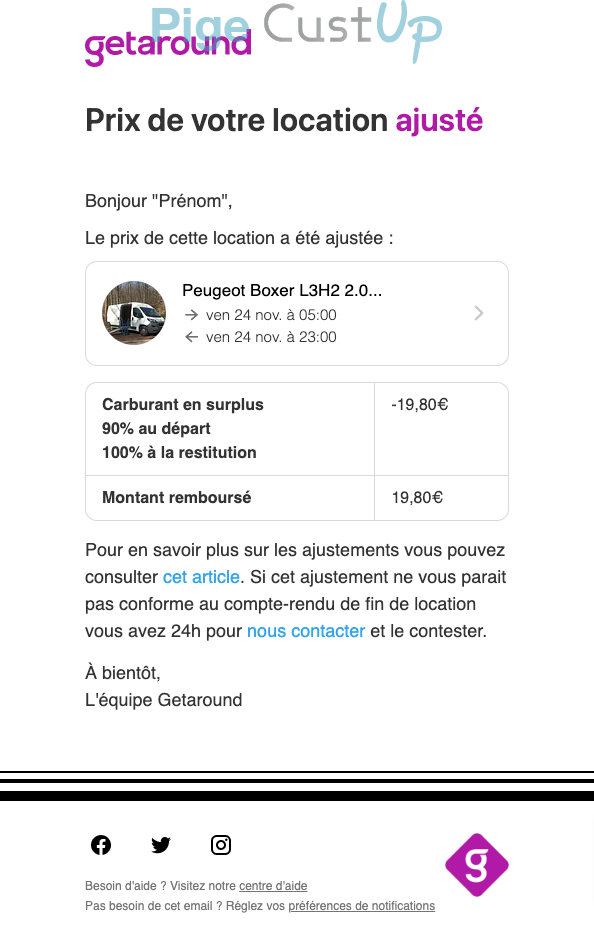 Exemple de Type de media  e-mailing - Getaround - Transactionnels - Confirmation de paiement