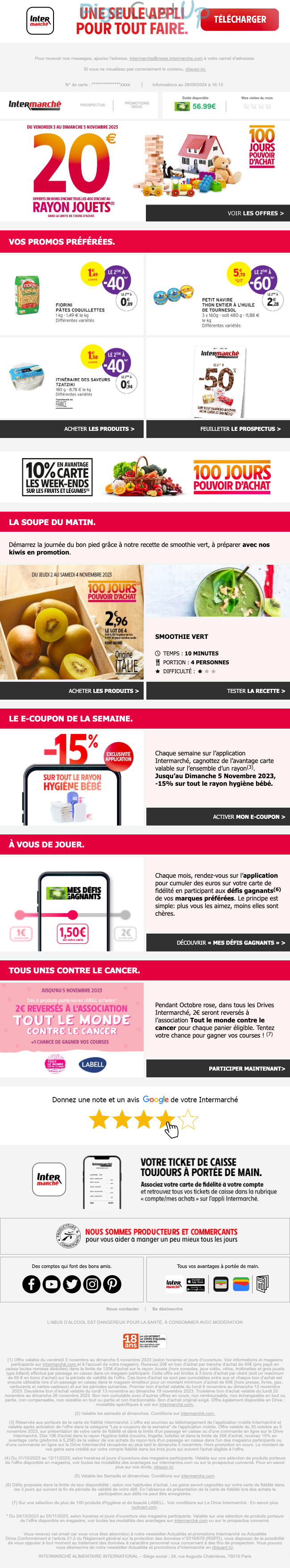 Exemple de Type de media  e-mailing - Intermarché - Marketing Acquisition - Ventes flash, soldes, demarque, promo, réduction - Marketing relationnel - Newsletter