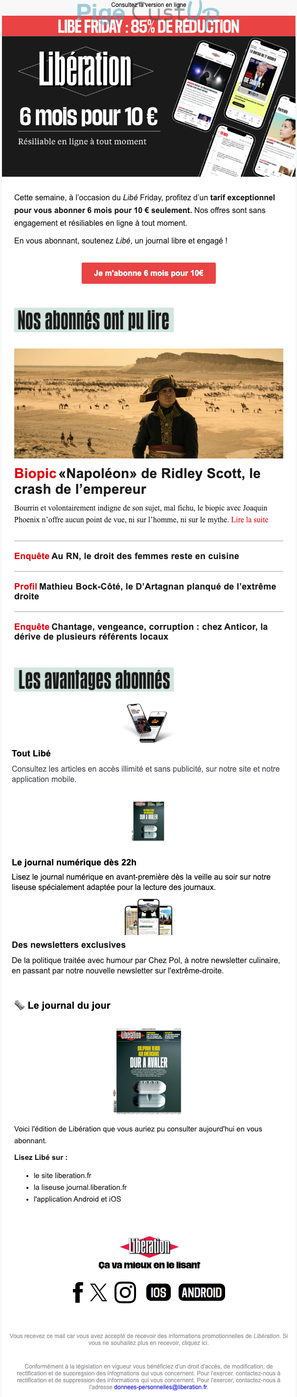 Exemple de Type de media  e-mailing - Libération - Marketing Acquisition - Acquisition abonnements