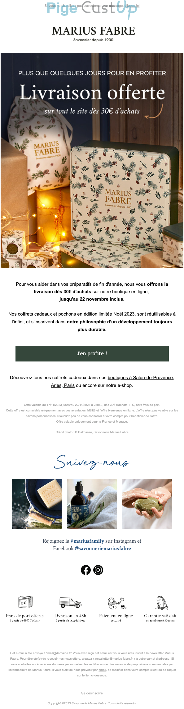 Exemple de Type de media  e-mailing - Marius Fabre - Marketing Acquisition - Derniers jours