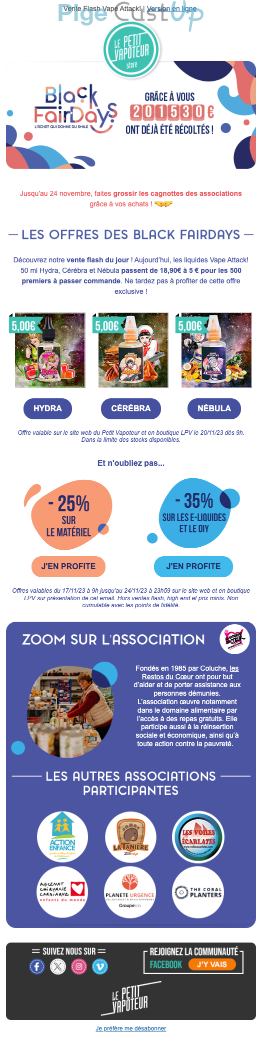 Exemple de Type de media  e-mailing - Le Petit Vapoteur - Marketing Acquisition - Black Friday