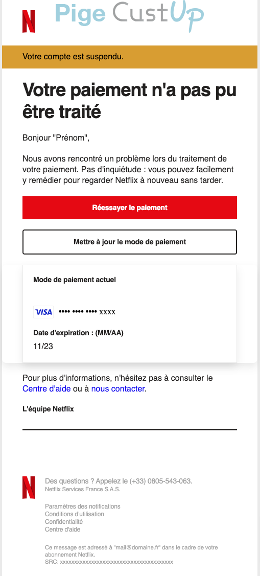 Exemple de Type de media  e-mailing - Netflix - Transactionnels - CB expirée