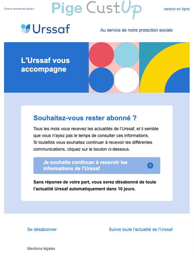 Exemple de Type de media  e-mailing - URSSAF - Marketing relationnel - Newsletter