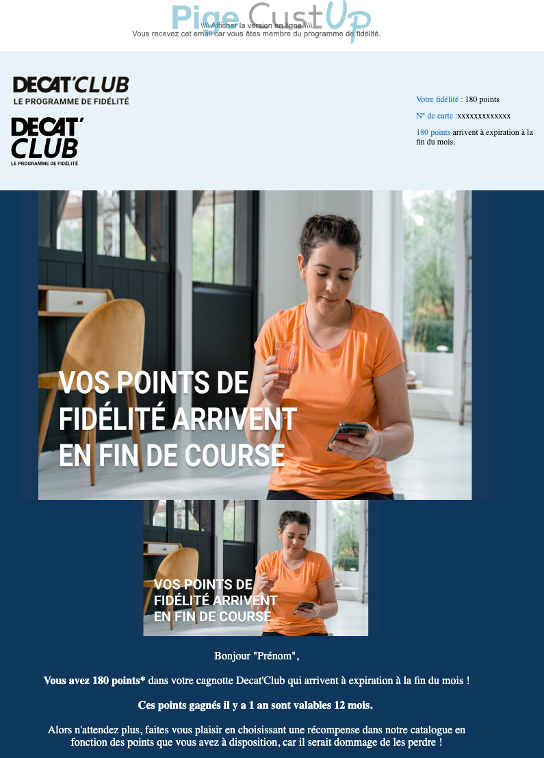 Exemple de Type de media  e-mailing - Décathlon - Marketing fidélisation - Points et statut