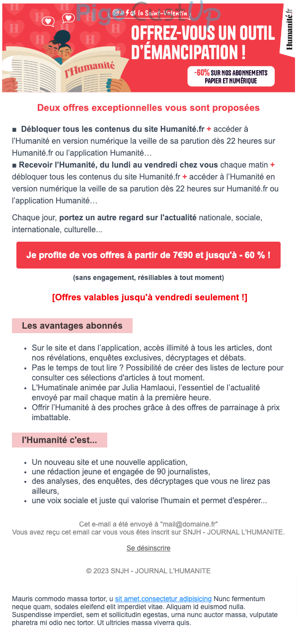 Exemple de Type de media  e-mailing - l'Humanité - Marketing Acquisition - Acquisition abonnements