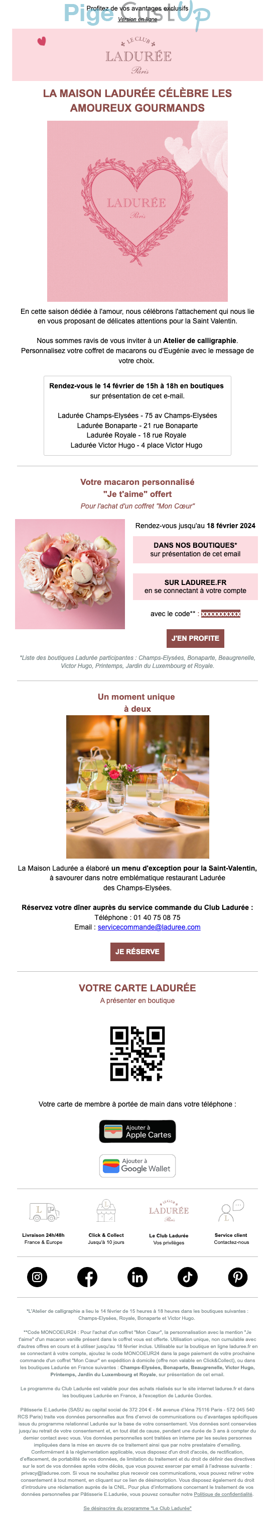 Exemple de Type de media  e-mailing - Ladurée - Marketing relationnel - Calendaire (Noël, St valentin, Vœux, …)