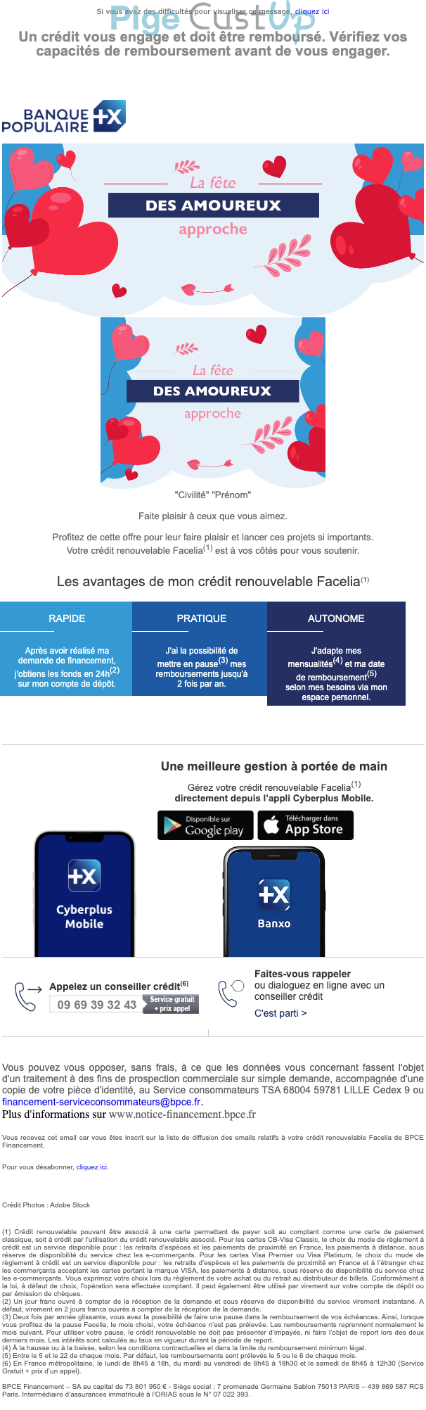 Exemple de Type de media  e-mailing - Banque Populaire - Marketing relationnel - Calendaire (Noël, St valentin, Vœux, …)