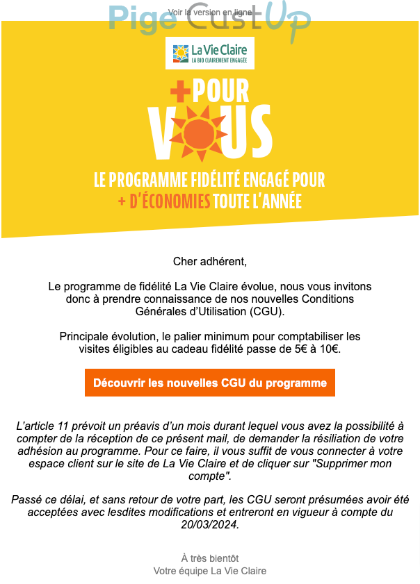 Exemple de Type de media  e-mailing - La Vie Claire - Service Clients - Modification CGV / CGU