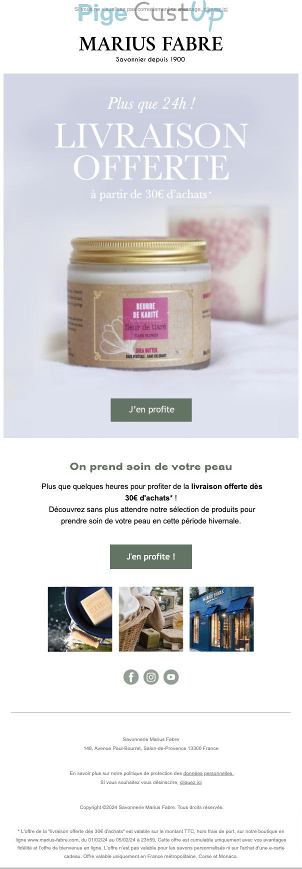 Exemple de Type de media  e-mailing - Marius Fabre - Marketing Acquisition - Derniers jours