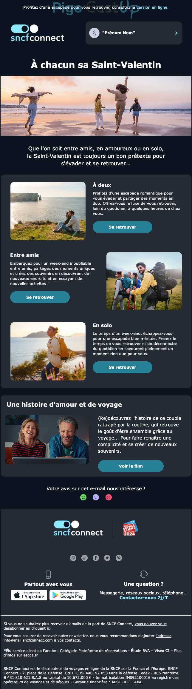 Exemple de Type de media  e-mailing - SNCF - Marketing relationnel - Calendaire (Noël, St valentin, Vœux, …)