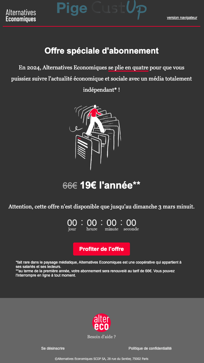 Exemple de Type de media  e-mailing - Alternatives Economiques - Marketing Acquisition - Acquisition abonnements