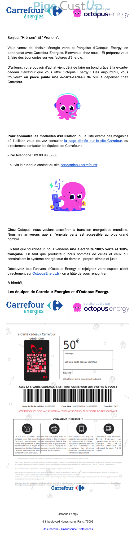 Exemple de Type de media  e-mailing - Octopus - Marketing relationnel - Bienvenue - Welcome